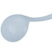 A Tablecraft gray cast aluminum long ladle with a white handle.