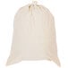 A beige cotton laundry bag with a white drawstring.