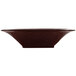 A brown Tablecraft square bowl with a midnight speckle finish.