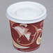 A Solo white plastic travel lid on a paper hot cup.