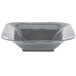 A Tablecraft gray cast aluminum square bowl with a curved edge.