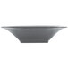 A gray Tablecraft square bowl with a black rim on a white background.