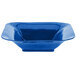A cobalt blue square bowl with a white background.