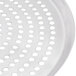 An American Metalcraft 16" super perforated heavy weight aluminum pizza pan. A close-up of the perforated metal surface.