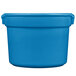 A sky blue Tablecraft cast aluminum bain marie bowl with a lid.