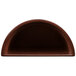 A brown half-moon shaped shelf with curved edges on a counter.