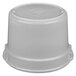 A Tablecraft natural cast aluminum bain marie soup bowl with a round white plastic lid.