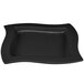 A black rectangular platter with a curved edge.