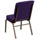 A Royal Purple Flash Furniture church chair with gold metal legs.