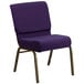 A Flash Furniture Royal Purple church chair with metal legs.