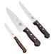 A Victorinox 3 piece chef knife set with wooden handles.