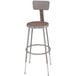 A National Public Seating gray metal lab stool with a hardboard seat and adjustable backrest.