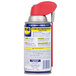A can of WD-40 spray lubricant with a red cap and straw attached.