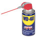 A close-up of a WD-40 spray can with a red handle and yellow label.