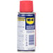 A close-up of a blue and white WD-40 spray can.