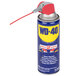 A can of WD-40 spray lubricant with a red and blue label and a red hose.
