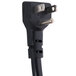 A close-up of a black plug on a white background.