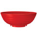 A red melamine bowl with a handle.