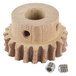 A close up of a wooden 20 tooth fiber gear for a main shaft.