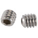 A close-up of two stainless steel screws with a nut.