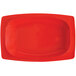 A red rectangular platter with a white background.