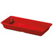 A red rectangular GET rectangular entree dish with a white handle.