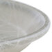 A close up of a Cambro Abstract Gray round tray with a white bowl on it with a crack in it.