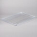 A clear plastic Rubbermaid food storage box lid on a clear plastic container.