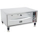 A silver stainless steel rectangular APW Wyott drawer warmer on a counter.