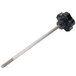 A black and silver metal knob with a metal rod and black screw.