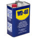 A blue WD-40 gallon container with yellow text and red cap.