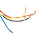 A group of wires with three different colors, one of which is broken.