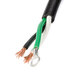 A close-up of a black and white cable with green and white wires.