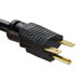 A black electrical plug with two gold tips.