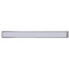 A white rectangular pull handle with a silver finish.