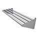 A stainless steel tubular wall mounted rack with four metal bars.