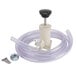 A white plastic Noble Chemical wall mount hand pump with screws.