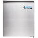 A silver stainless steel Avantco refrigerator door with a white label on it.