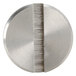 A close-up of a silver circular metal shoulder screw.