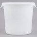 A white plastic round Rubbermaid food storage container with a lid.