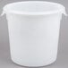 A white round Rubbermaid food storage container with a lid.