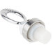 A white plastic Vollrath spigot handle with a silver metal ring.