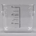 A clear square Rubbermaid food storage container with black measurements on it.