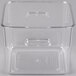 A Rubbermaid 6 Qt. clear plastic food storage container with a lid.