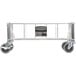 A Rubbermaid stainless steel Slim Jim dolly with black wheels.
