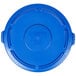 A blue plastic lid for a Rubbermaid BRUTE 55 gallon container.