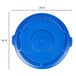 A blue plastic lid for a Rubbermaid BRUTE 55 gallon trash can with measurements.