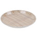 A round Cambro fiberglass tray with a woven rattan pattern.