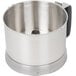 A Robot Coupe stainless steel bowl with a handle.