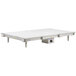 A white rectangular table with metal legs.